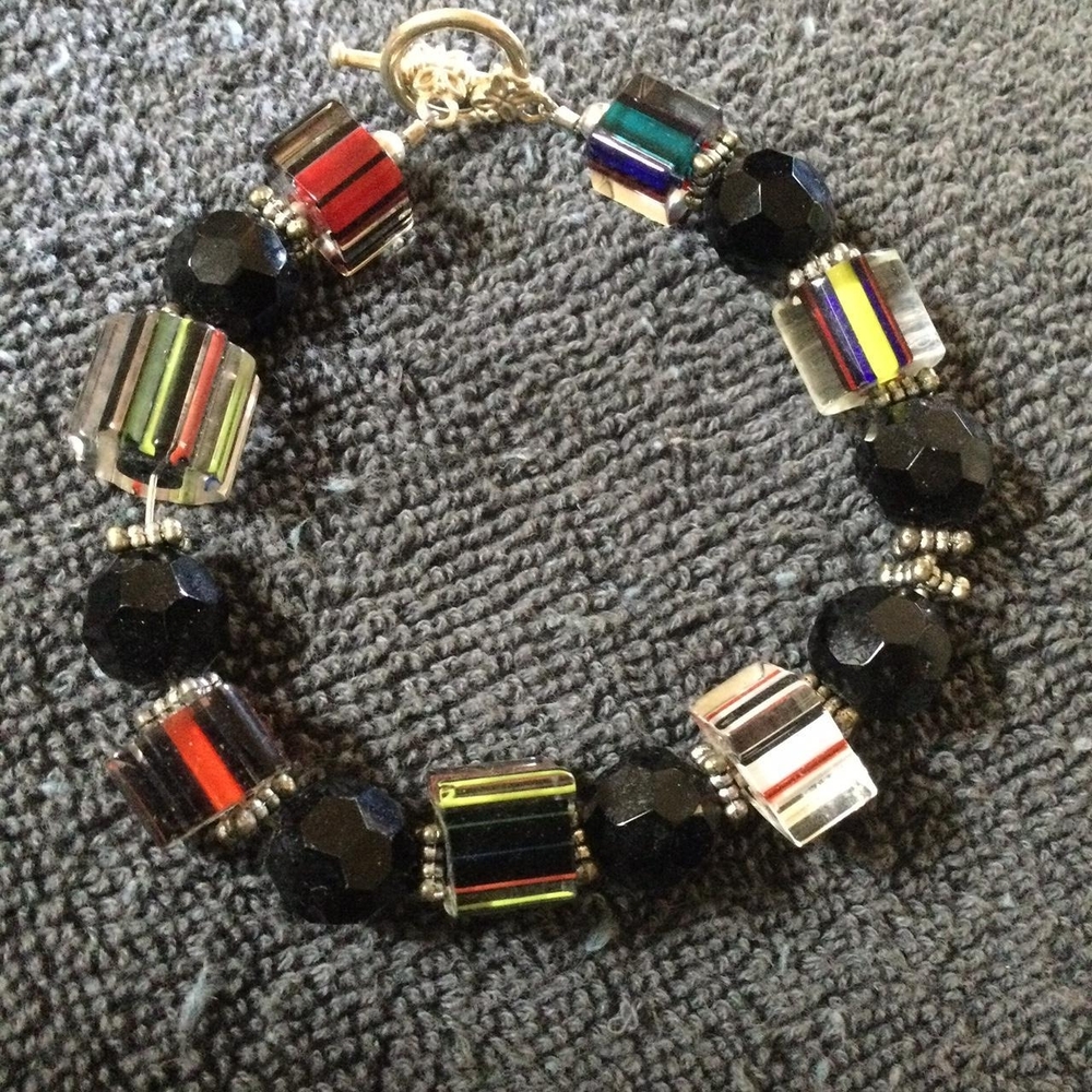 Black Crystal And Glass Bracelet